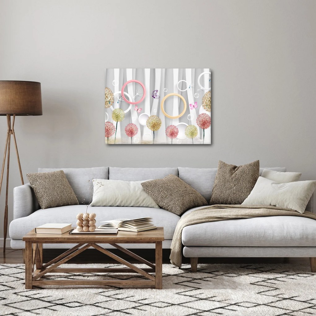 Abstrakcyjny obraz z dmuchawcami (70x50 cm)