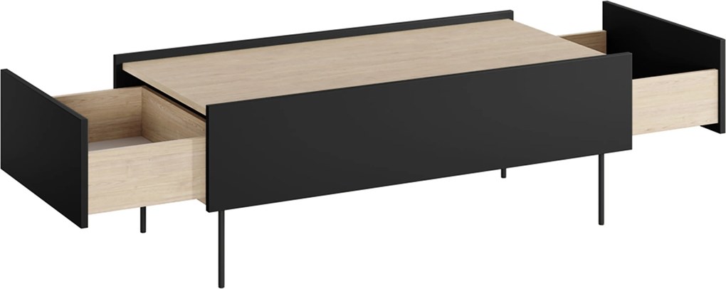 Stolik kawowy Desin 120 cm z szufladami - czarny mat / dąb nagano