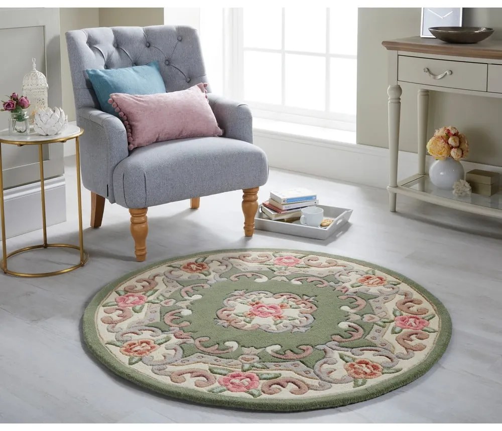 Zielony wełniany dywan Flair Rugs Aubusson, ⌀ 120 cm