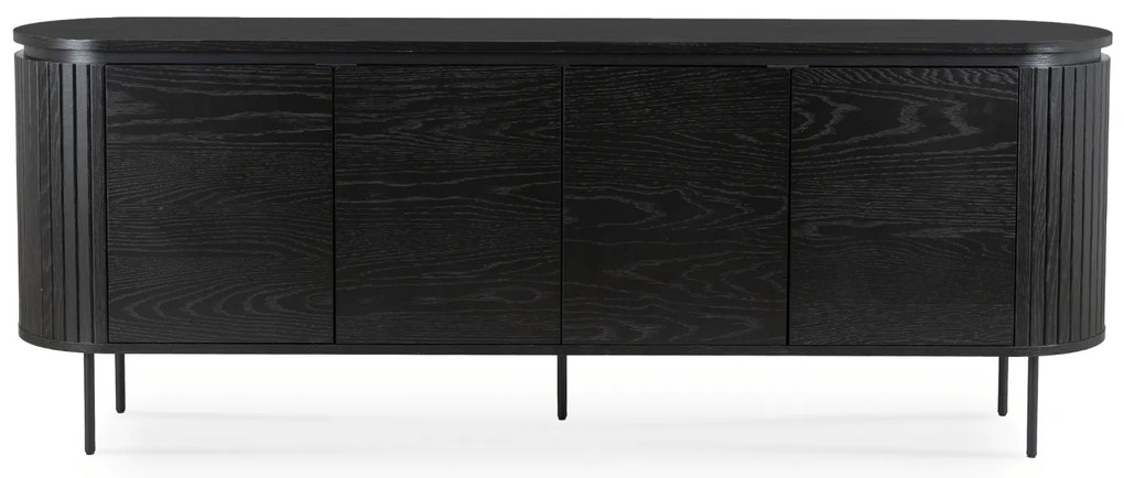 Komoda do Salonu BECK 200 cm Czarna Czterodrzwiowa Ryflowana Nowoczesna