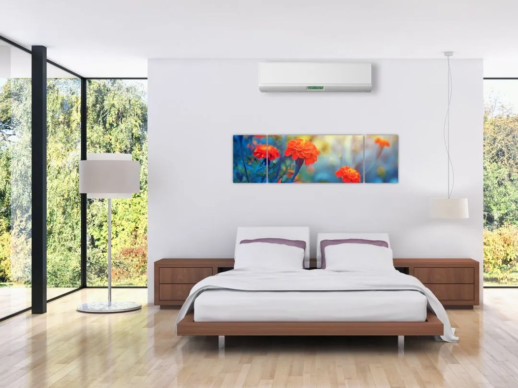 Obraz - Pomarańczowe kwiaty (170x50 cm)