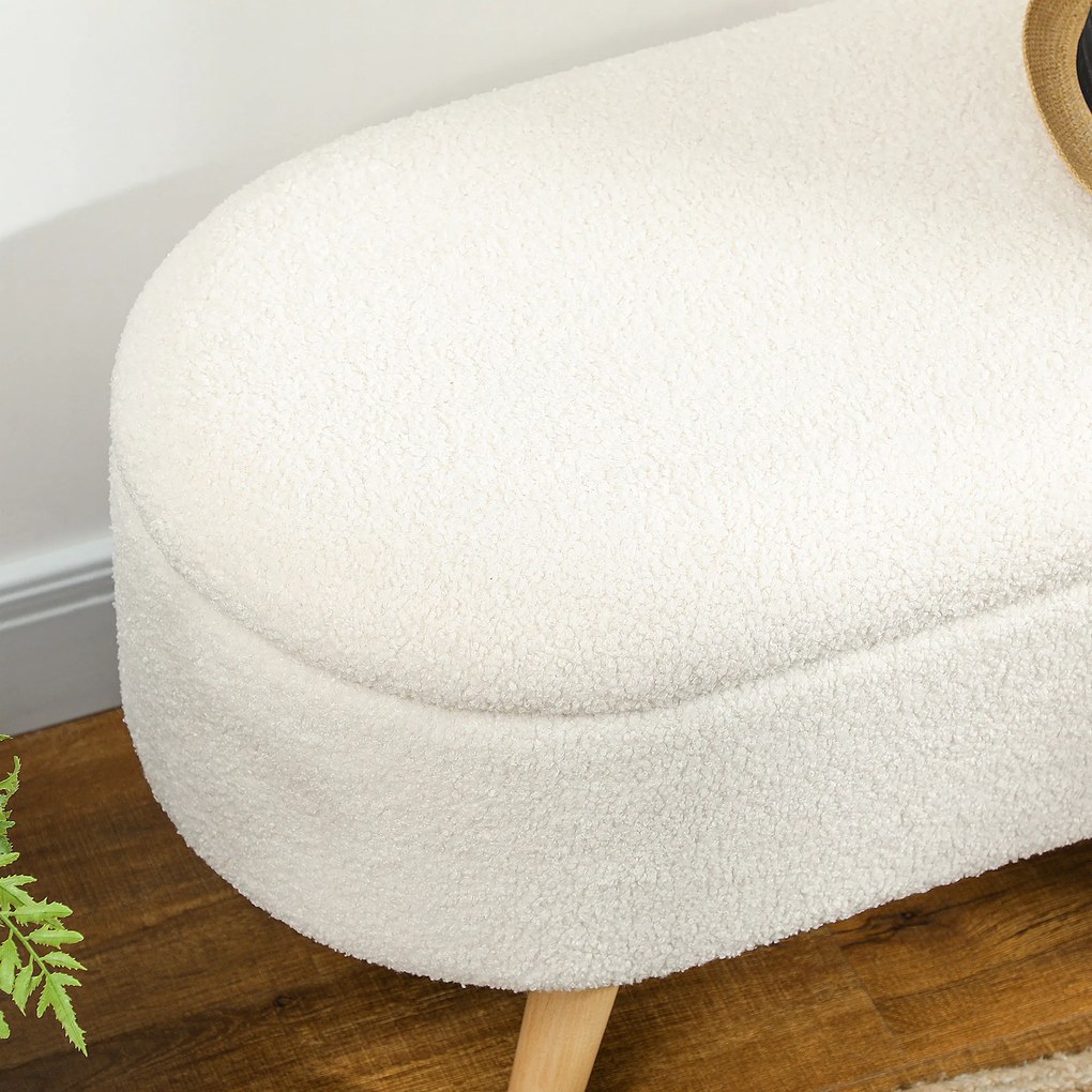 HOMCOM Ławka z Pokrywą i Miejscem na Przechowywanie, Podnóżek do Korytarza, Salonu, Sypialni, Drewno, Obicie z Tkaniny, Biały