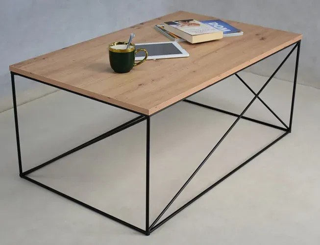 Industrialny stolik kawowy z czarnym stelażem czarny + dąb artisan  - Cordani 4X