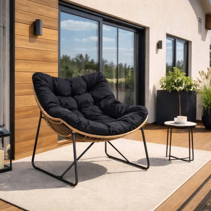 Fotel Wypoczynkowy Ogrodowy FIN na Płozach Czarny Nowoczesny