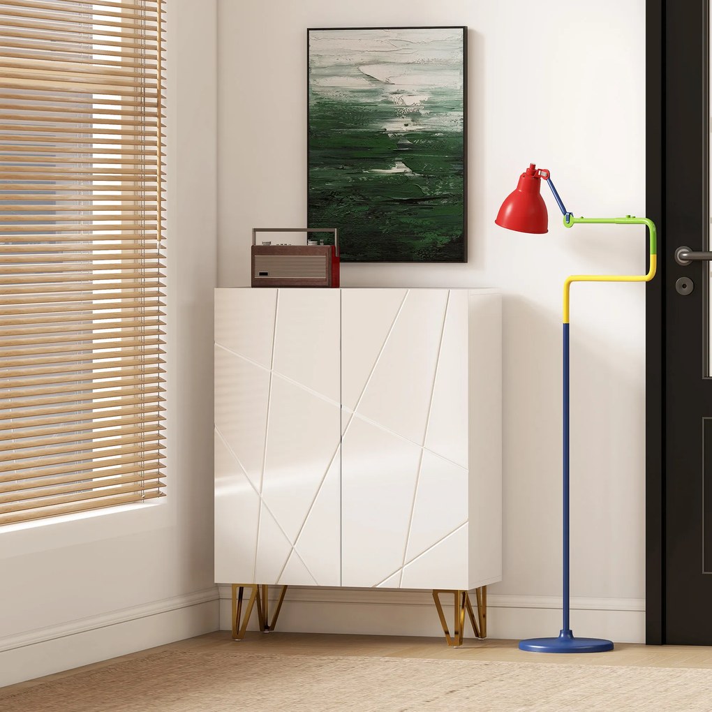 HOMCOM Szafka na buty z 2 drzwiami, regał na buty, przechowywanie obuwia z 3 regulowanymi półkami 72 x 31,5 x 95 cm, Biały