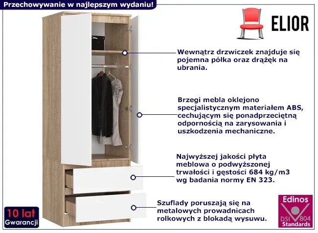 Skandynawska Dwudrzwiowa Szafa Dąb Sonoma + Biały N2-Z59