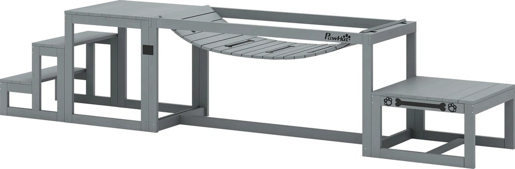 PawHut Zestaw agility dla psów 3-częściowy zestaw sprzętu agility z mostem, schodami, platformą, z drewna świerkowego, 117 x 50 x 56 cm, Szary | Aosom PL
