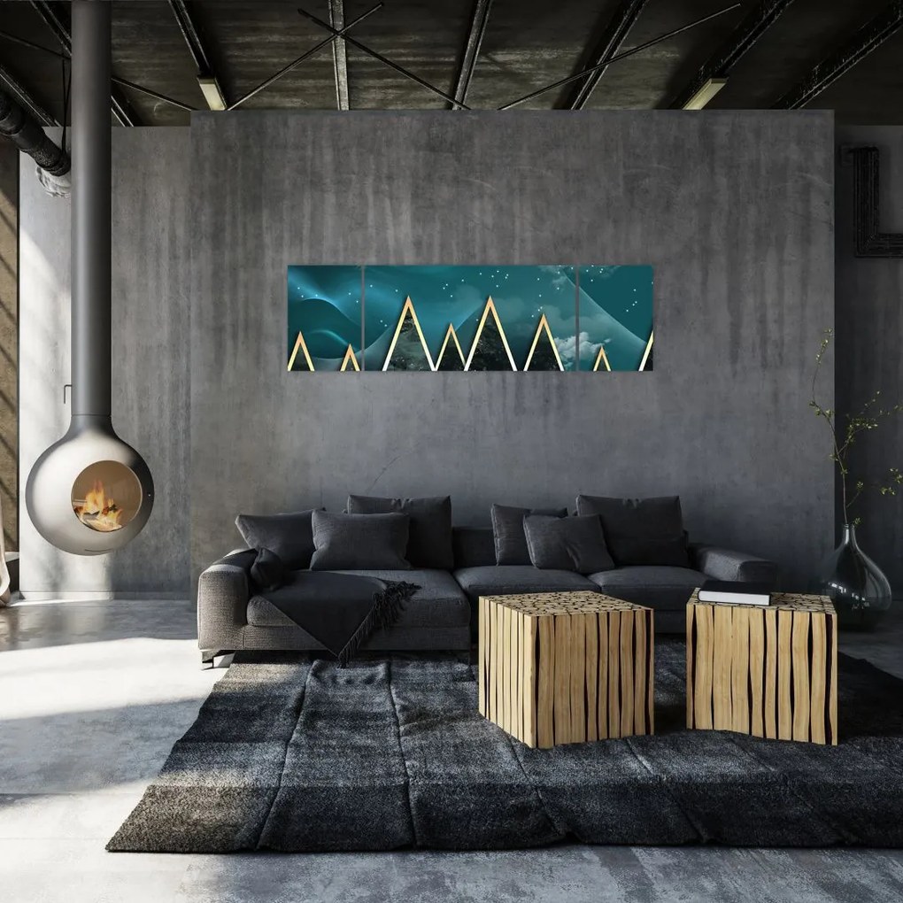 Obraz - Księżyc w pełni nad złotymi górami (170x50 cm)