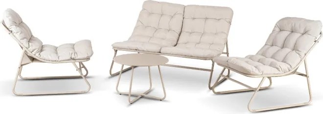 Zestaw Mebli Ogrodowych MEGARA Beżowy Sofa 2x Fotel Stolik Tarasowy Nowoczesny