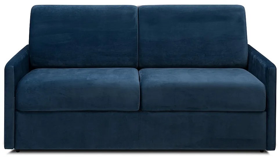 Kanapa CALIFE – rozkładana, 3-osobowa, typu express, welur – kolor granatowy – miejsce do spania 140 cm – materac 14 cm