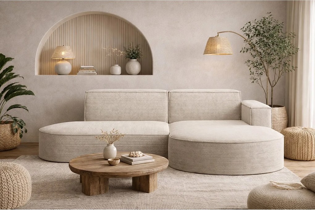 Narożnik MODENA STUDIO, tkanina sztruksowa Poso, Ecru, Prawy