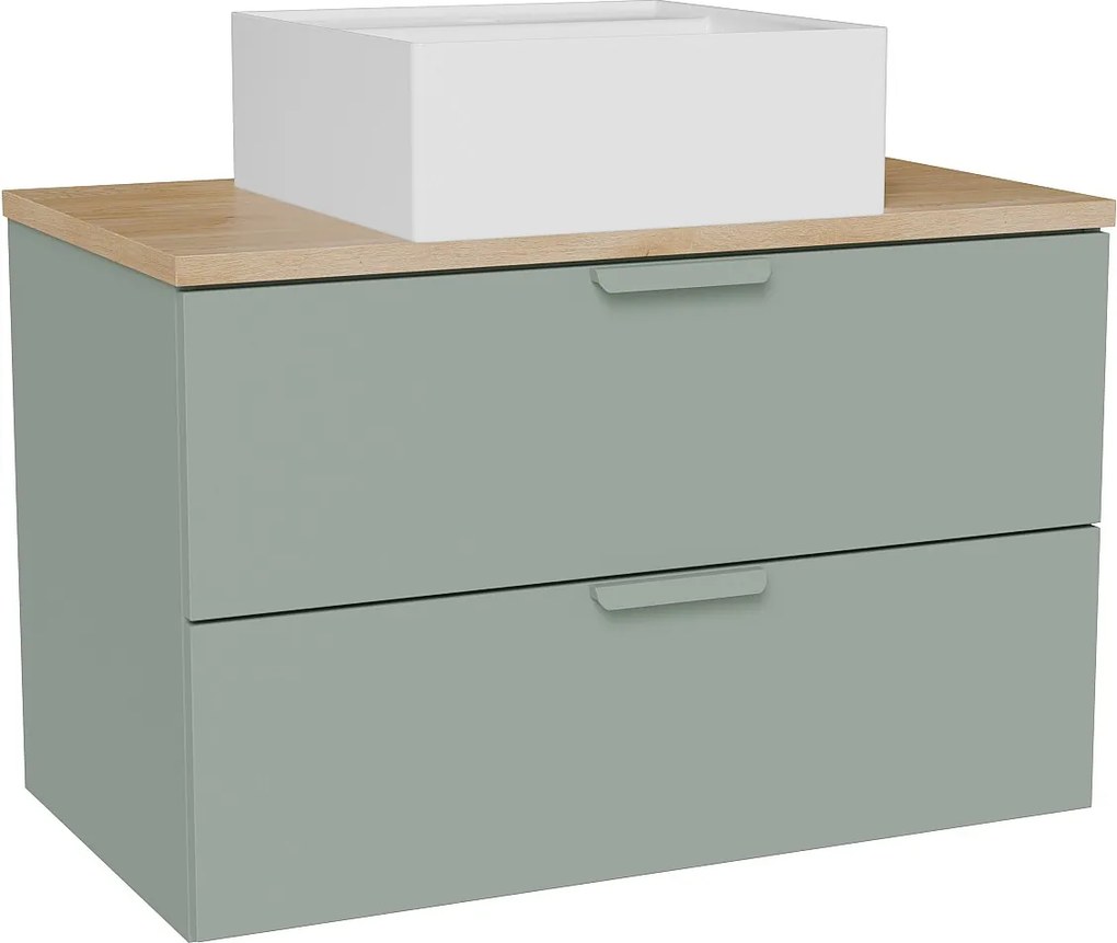 Wisząca szafka łazienkowa z umywalką wpuszczaną w blat kwadratową – Szałwiowa zieleń – Szer.80 cm – AVORELI