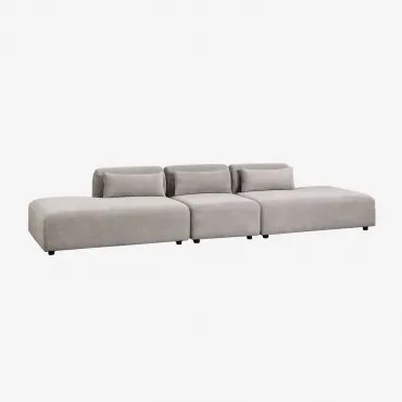 Sofa Modułowy 3-częściowy Z Podwójnym Szezlongiem Fogler Sztruks Jasny Szary Taupe - Sklum