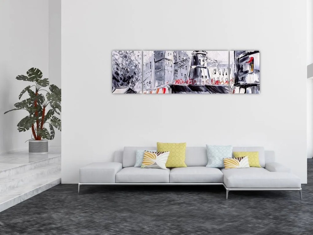 Obraz - Ulica w Paryżu, obraz olejny (170x50 cm)