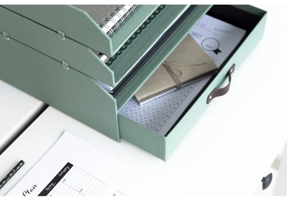 Zielony kartonowy organizer z szufladką/na dokumenty Walter Canvas Paper Laminate – Bigso