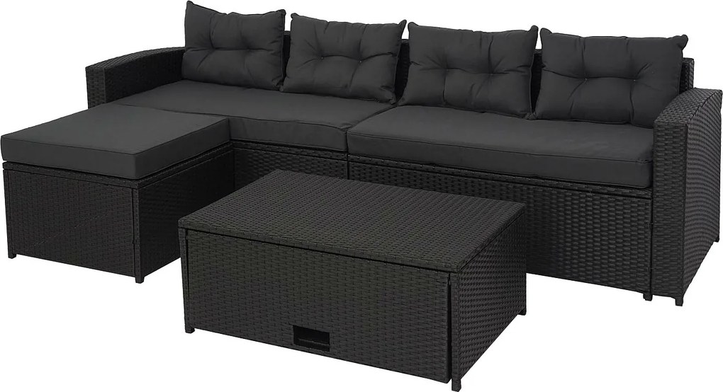 Zestaw polirattanowy MCW-J34 (4-częściowy),  Czarny, ciemnoszare poduszki