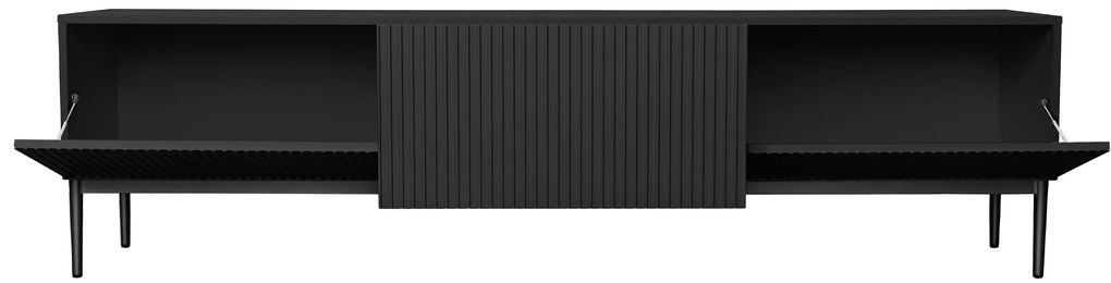 Szafka RTV Nicole 200 cm na metalowych nogach z szufladą - czarny mat / czarne nóżki