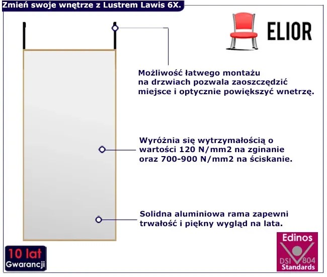 Złote prostokątne lustro wiszące na drzwi W7-L26