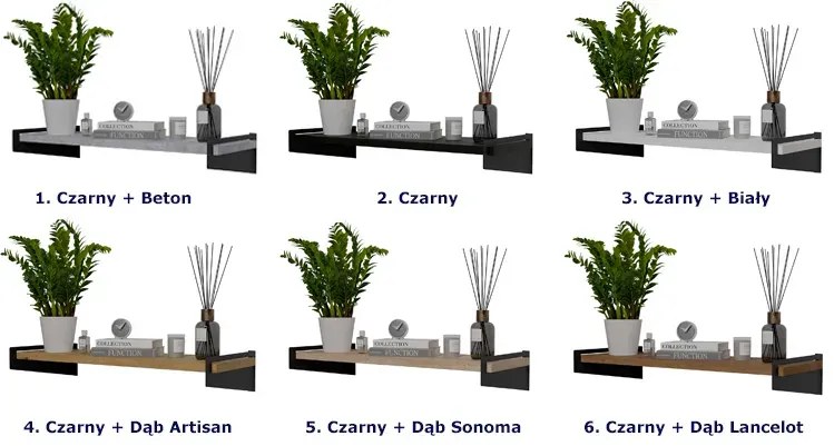 Nowoczesna półka ścienna czarny + beton - Mizu 4X