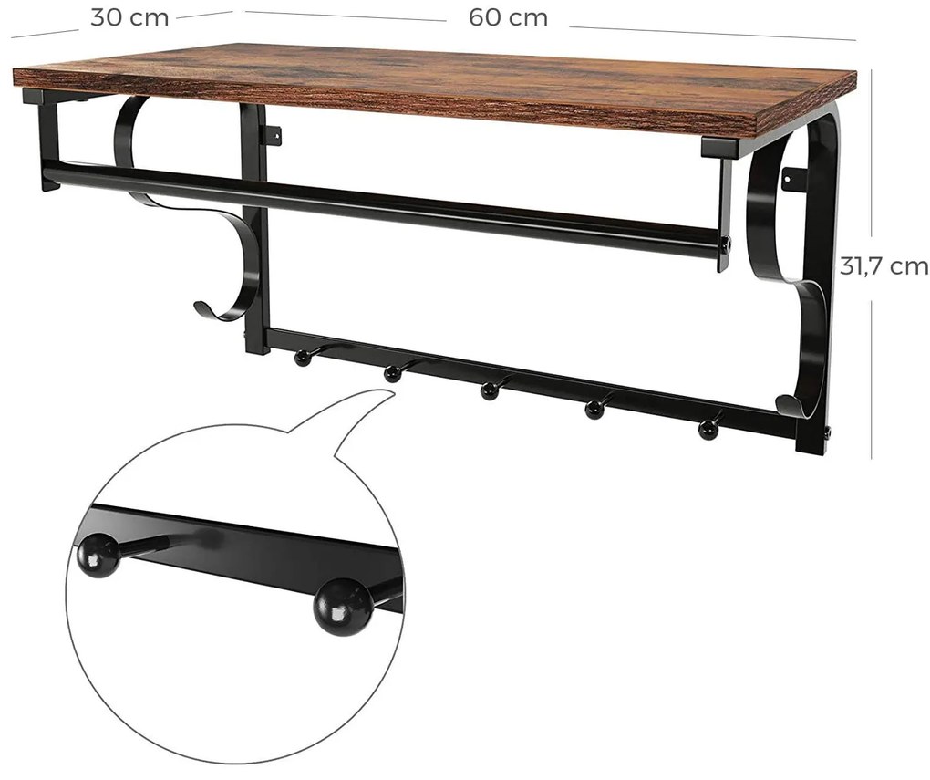 Wieszak ścienny TAYLOR, brązowy