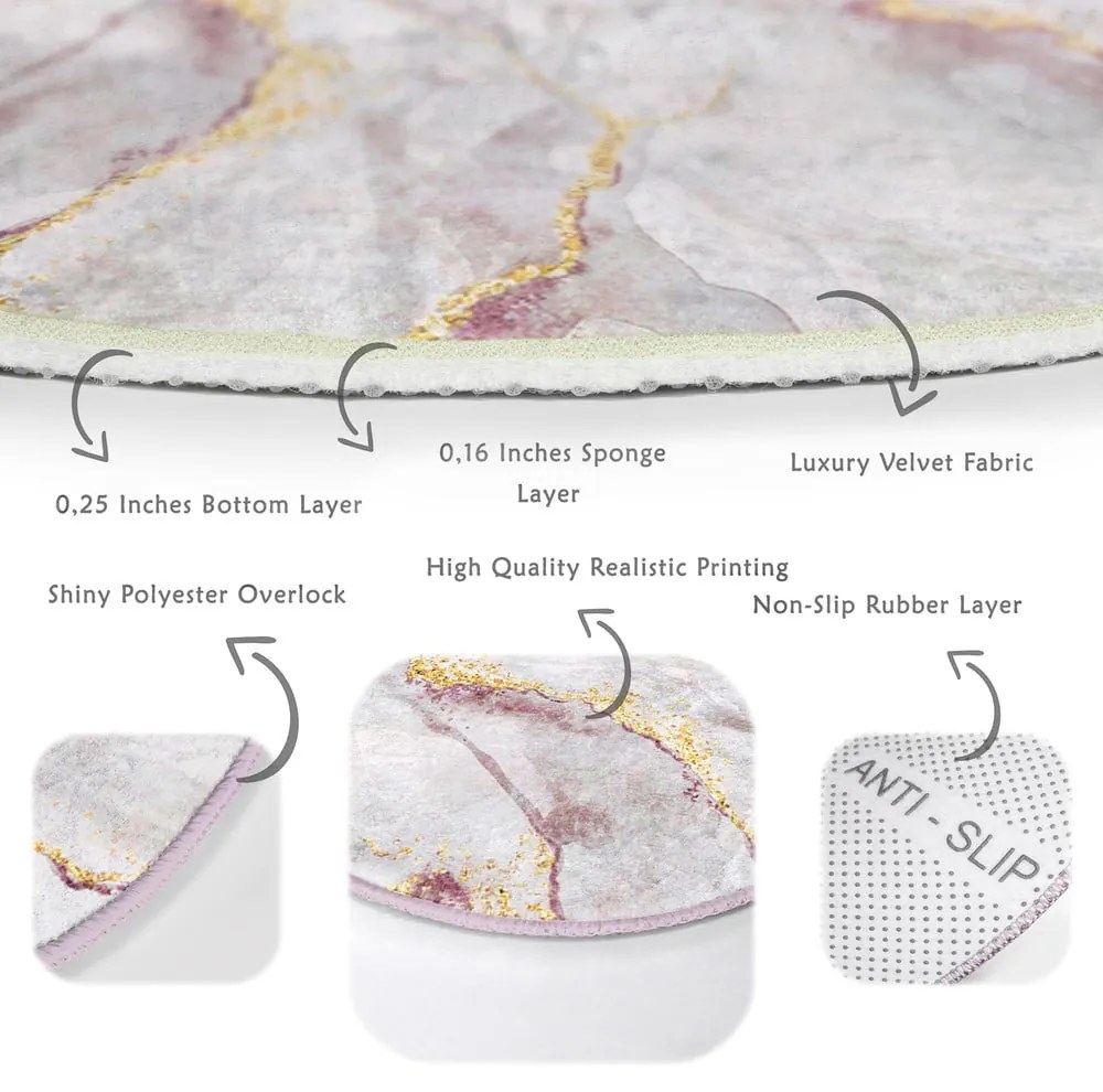 Jasnoróżowy/w kolorze złota okrągły dywan odpowiedni do prania ø 120 cm Marble – Mila Home
