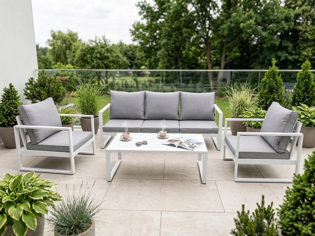 Zestaw mebli ogrodowych biały tarasowy 4 el. aluminiowych sofa, kanapa stół