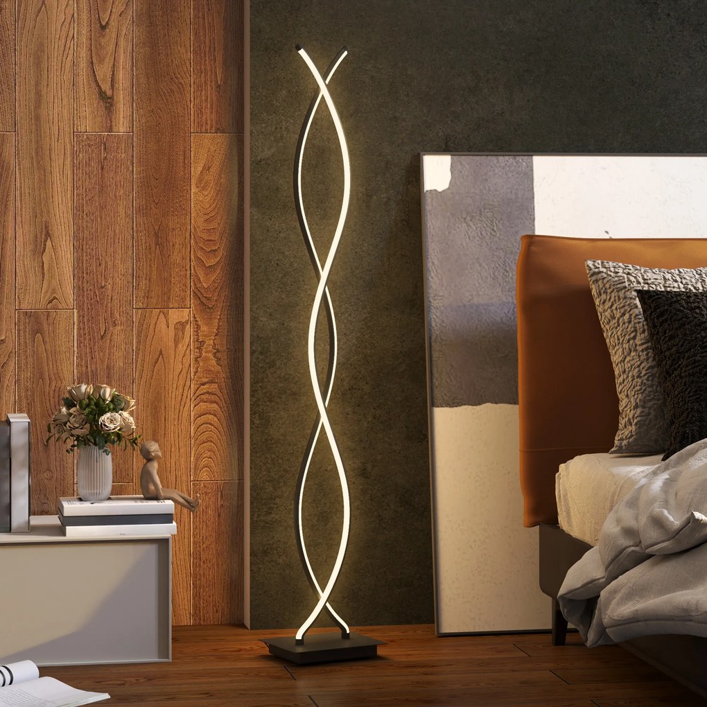 HOMCOM Lampa stojąca LED ściemnialna z wyłącznikiem nożnym, podwójna spirala do sypialni i salonu, czarna | Aosom PL
