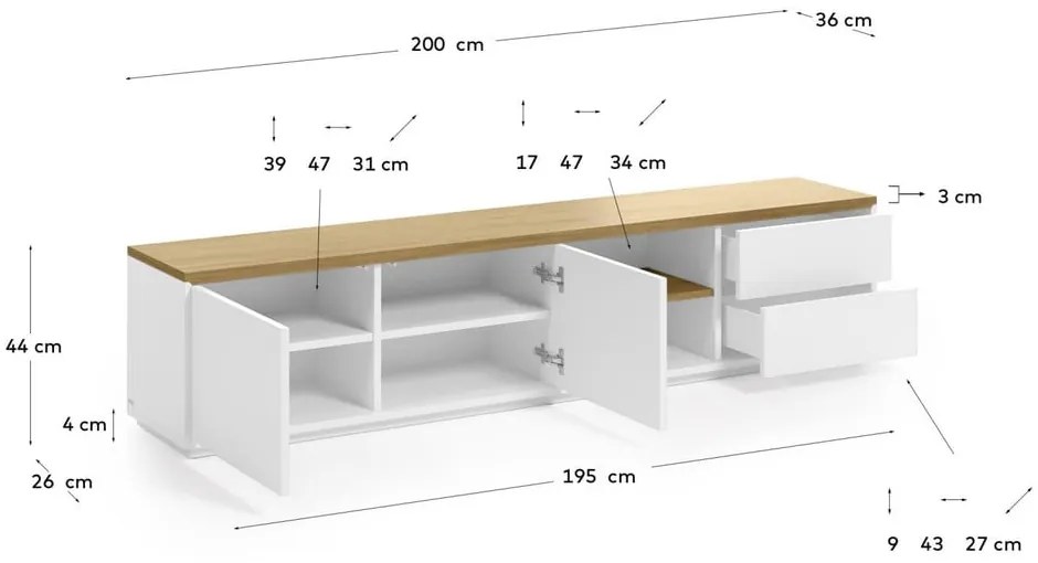 Biała szafka pod TV 200x44 cm Abilen – Kave Home