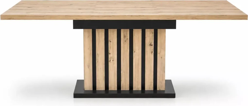 Rozkładany stół prostokątny Altus 160 (210) x 90 – wykonany z płyty laminowanej w kolorze dąb artisan / czarny