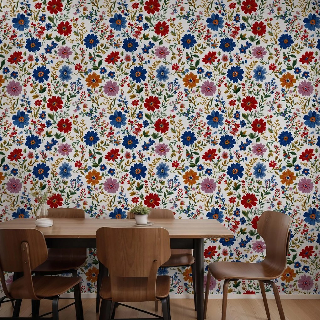 Fototapeta - Kwiaty w niebiesko-czerwonym (196x136 cm)