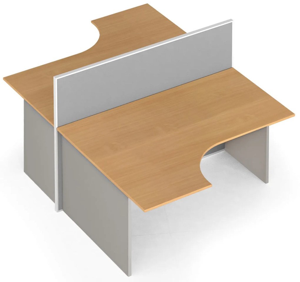 Zestaw parawanów biurowych ze stołem ergonomicznym PRIMO, tekstylny, 2 miejsca, szara/buk