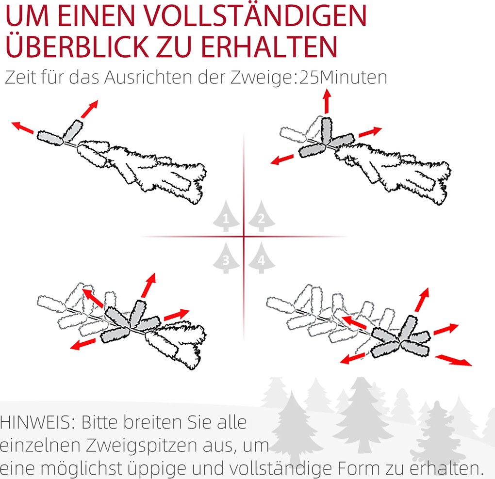HOMCOM Sztuczna Choinka, szczupła, z efektem śniegu, trzyczęściowa, trudnopalna, z metalową podstawą, 180 cm, Zielona | Aosom PL