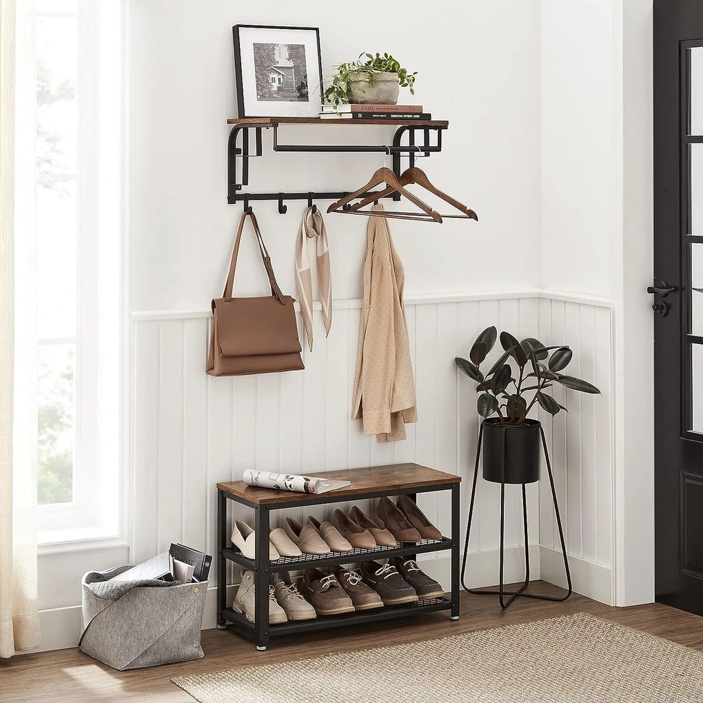 Wieszak ścienny HENRY, 66x30x27cm, czarna/brąz Vasagle