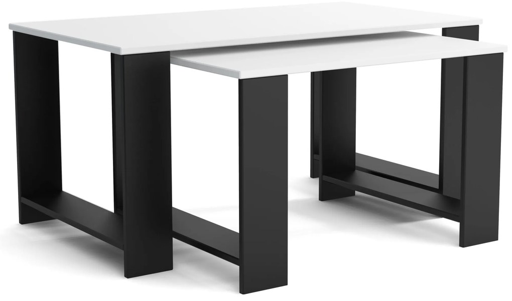 Stoliki kawowe ZESTAW STOLIKÓW 90+65cm MORI Czarny/Biały