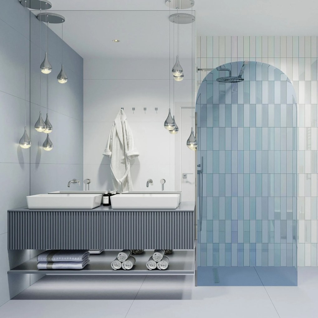 Ścianka prysznicowa WALK IN FIX  niebieska 8mm półokrągła MOLIS NATURE blue oval MASSI | Różne rozmiary : Kolor profili kabiny - złoty, Szerokość ścianki - 70 cm, Typ montażu - WALK in FIX (Do ściany)