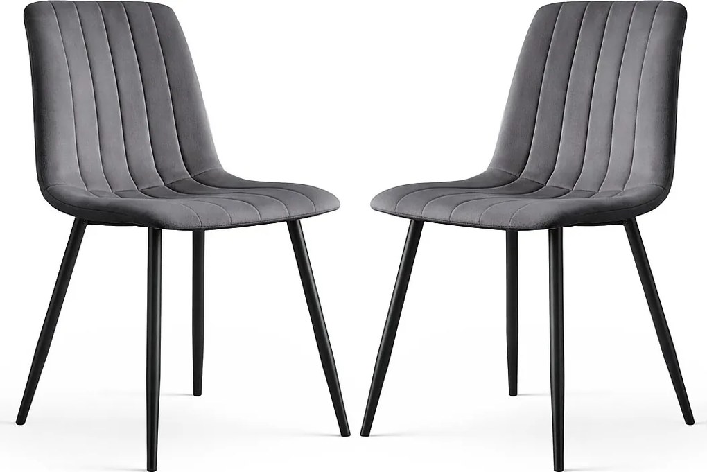2x Welurowe krzesło tapicerowane pikowane Ciemny Grafit LIVO Czarne nogi