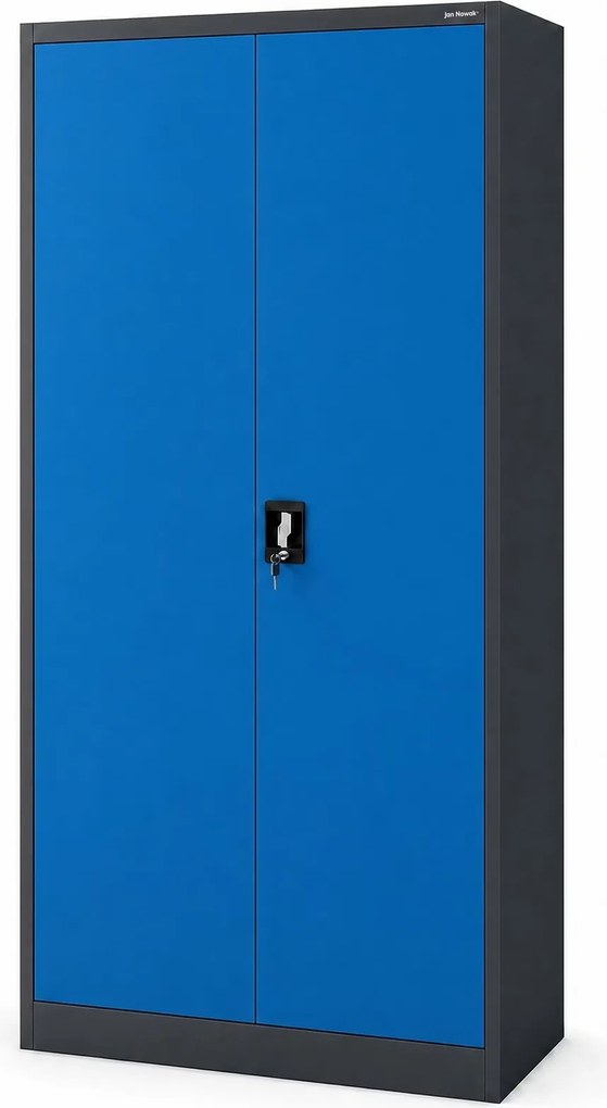 Dwudrzwiowa szafa aktowa z sejfem Tomasz, 90x45x185 cm, antracyt/niebieski