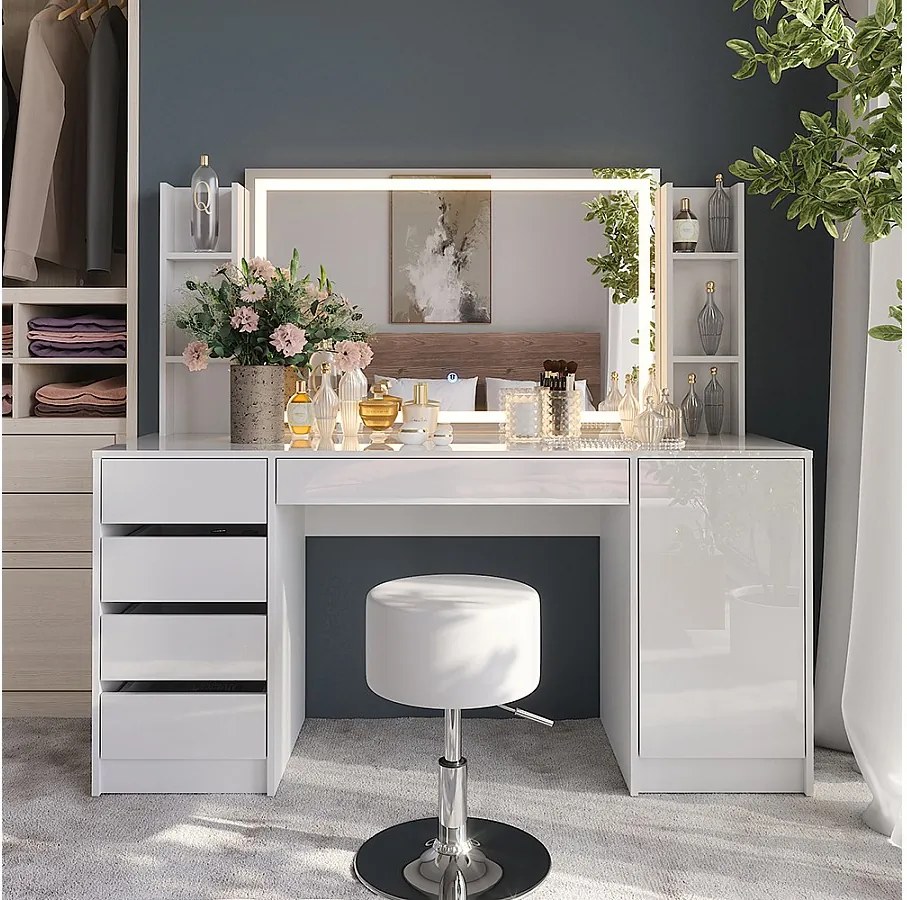 Stół do toalety biały/biały wysoki połysk 158.2x50.1x76 sherry