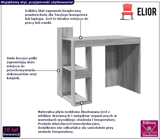 Biurko w kolorze szarego dębu sonoma Lenora 6X