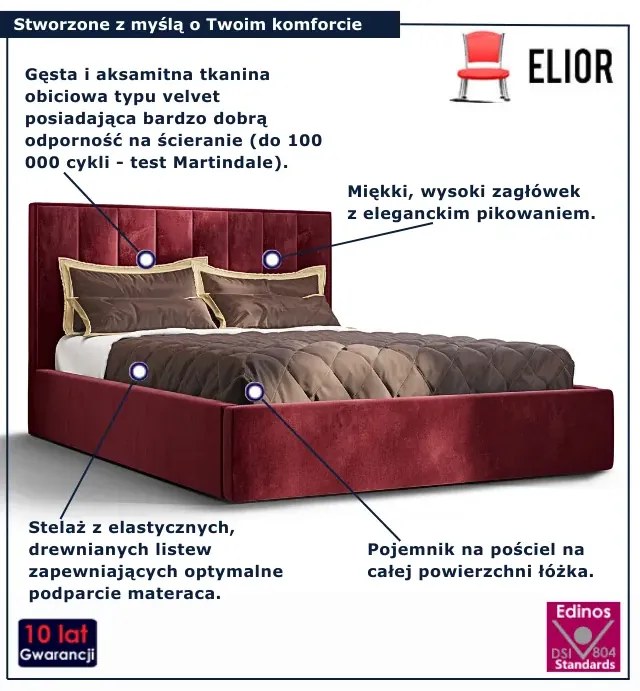 Czerwone tapicerowane welurem łóżko pikowane 5 rozmiarów H2-R63