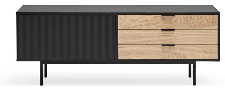 Czarno-naturalna szafka pod TV w dekorze dębu 140x52 cm Sierra – Teulat