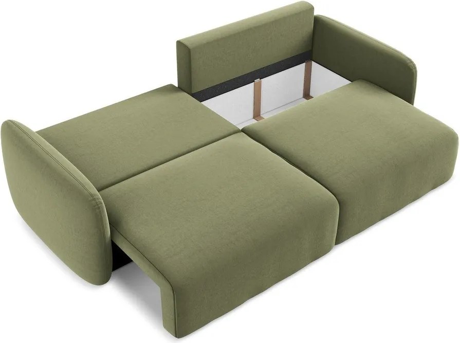 Zielona aksamitna rozkładana/ze schowkiem sofa 238 cm Kalena – Makamii