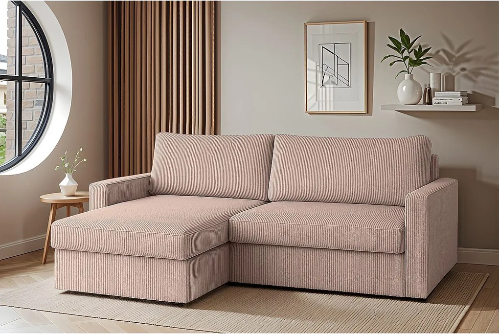 Uniwersalny narożnik Faro Mini z funkcją spania, do salonu, Poso, jasny róż