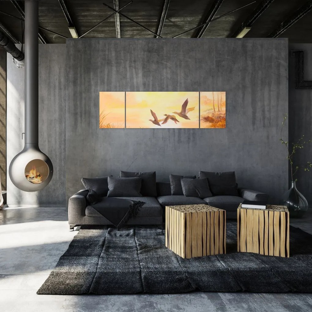 Obraz - Żurawie o zachodzie słońca (170x50 cm)