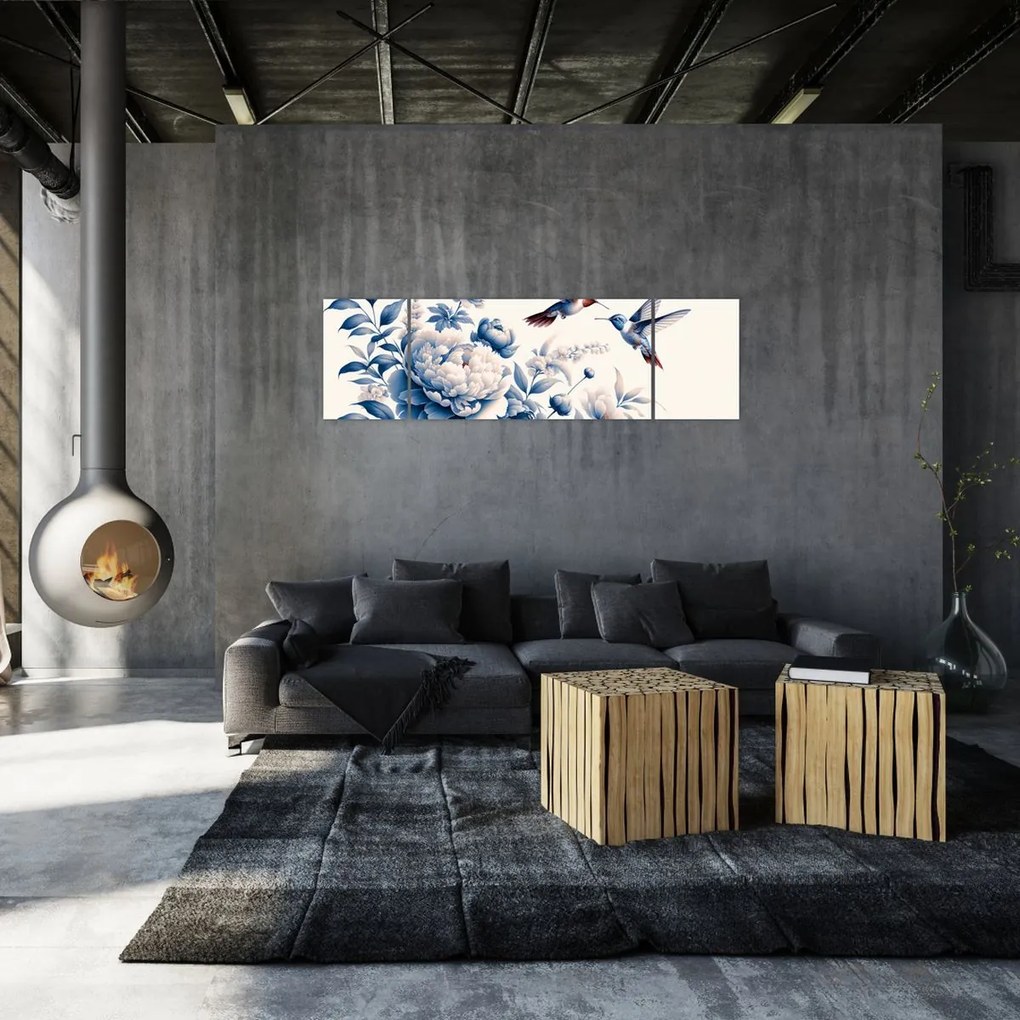 Obraz - Kolibry nad kwiatem (170x50 cm)