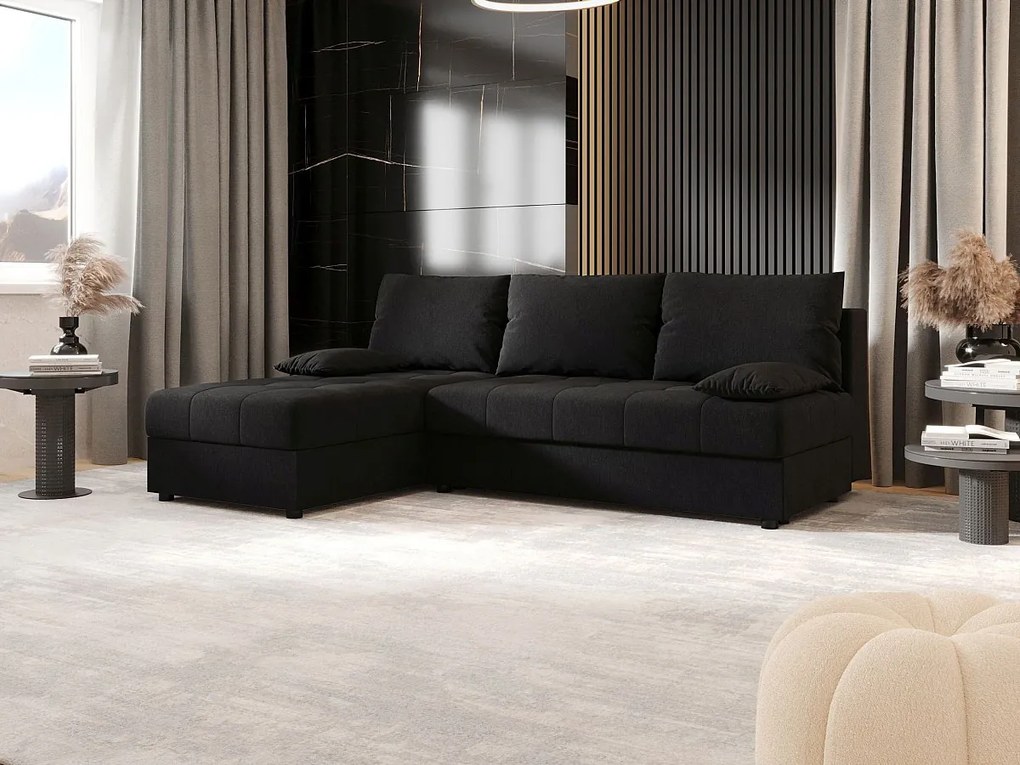 BEDANTE Narożnik MOS L Cosmic 100 Czarny Lewy z funkcją spania, sofa w kształcie L z pojemnikiem, kanapa rozkładana