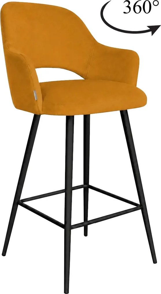 Hoker Milano krzesło barowe tkanina Welur podstawa metalowa elegancki klimat wnętrza : Kolor nogi - Czarna stożek, Kolor tkaniny - VELVET - MG15, Typ siedziska - Siedzisko obrotowe 360°