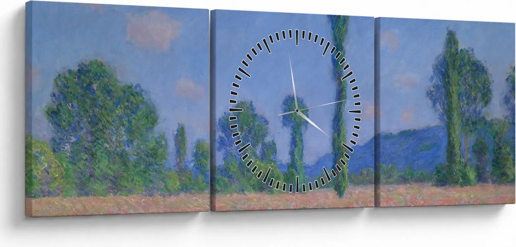 Obraz - Claude Monet, Poppy Field (Giverny), reprodukcje (z zegarem) (90x30 cm)