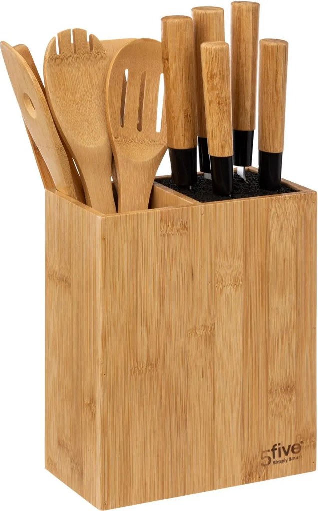 Zestaw akcesoriów kuchennych w bambusowym bloku: 6 noży i 5 przyborów