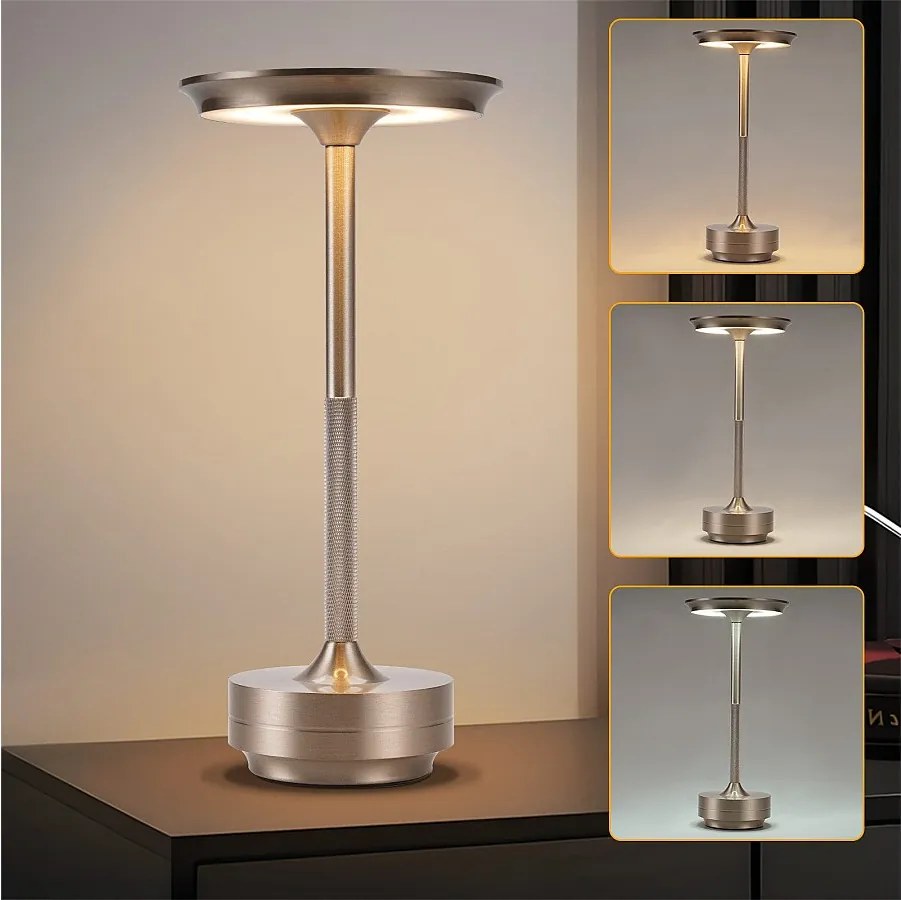 NETTLIFE Bezprzewodowa lampka nocna zasilana bateryjnie - ściemnialna lampa stołowa LED z dotykowym akumulatorem USB